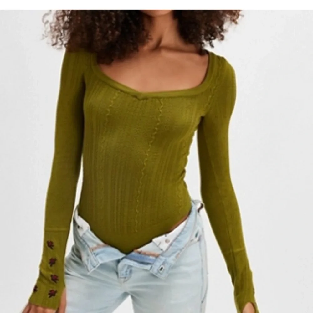 NWOT Intimately Free People Embroidered Body Suit Large Green